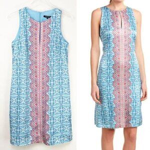 Nanette Lepore Pretty Porcelain Shift Dress Midi Sleeveless Blue Pink White Sz 6